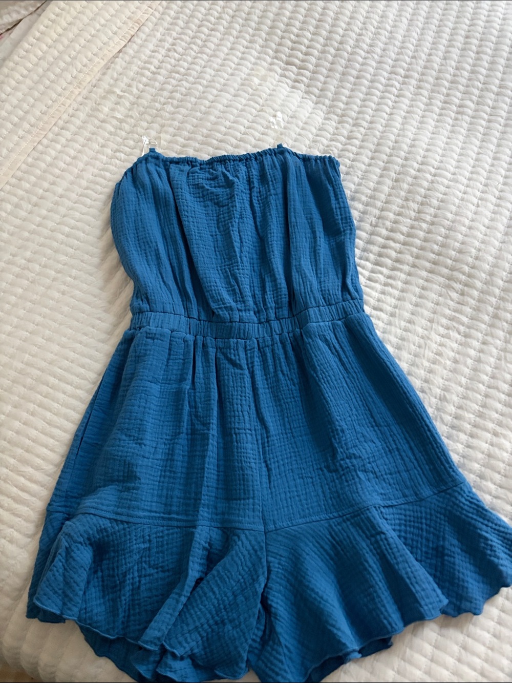Strapless Beautiful Ocean Blue Textured Gauze Romper
